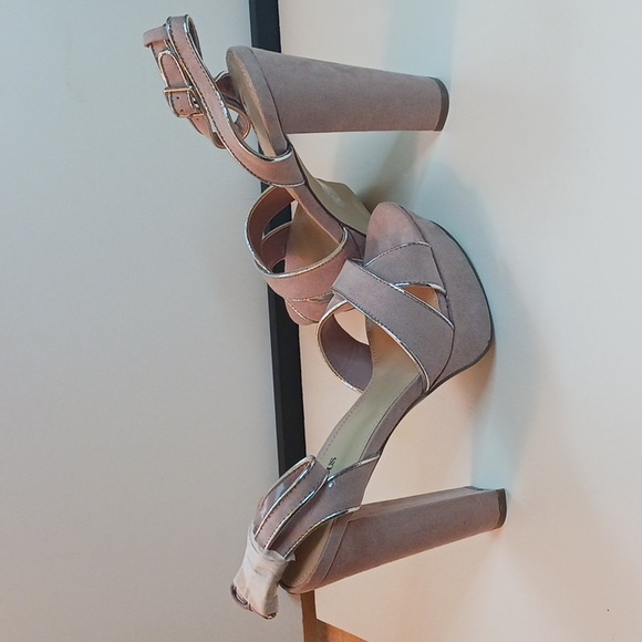 Blush Pink Maddelena Ankle Strap Block High Heels - Picture 2 of 5